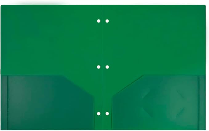 JAM PAPER Heavy Duty Plastic 3 Hole Punch Pocket Folders - Extra Tough School Folders - Green - 6/Pack