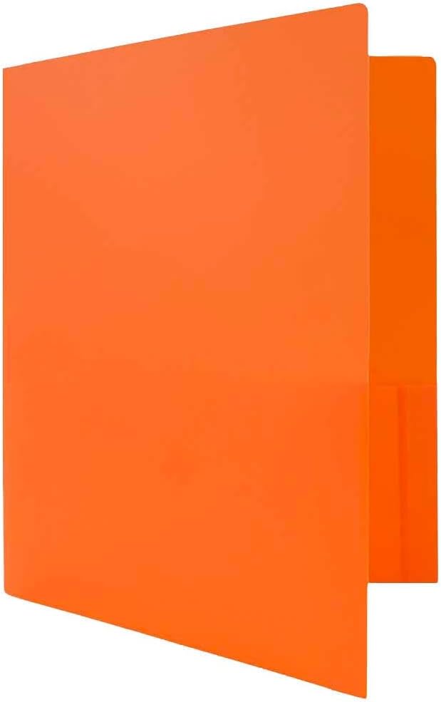 JAM PAPER Heavy Duty Plastic 2 Pocket Extra Tough School Folders - Orange - Bulk 144/Box