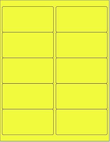 8-1/2 x 11 Neon Color High Light Fluorescent Labels for Laser & Inkjet Printer (Yellow Fluorescent, 4 x 2-10 Per Page | 500 Labels)