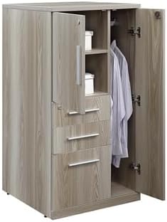 NBF at Work Wardrobe Office Storage Cabinet - 47.64" H Warm Ash Laminate Storage Cabinet with Lockable Door -Display Cabinet with 3 Lockable Drawers (48" H x 24" W x 24" D, Gray)