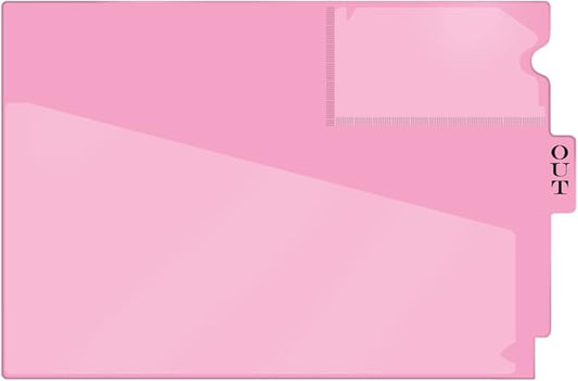 Doctor Stuff - Center Tab Vinyl Outguides, Diagonal Cut Front Pocket, Top Charge Out Slip Pocket, Plastic File Folder, Letter Size 9" x 13-1/4", Pink, 25/Box
