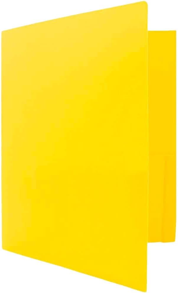 JAM PAPER Heavy Duty Plastic 2 Pocket Extra Tough School Folders - Yellow - Bulk 48/Pack