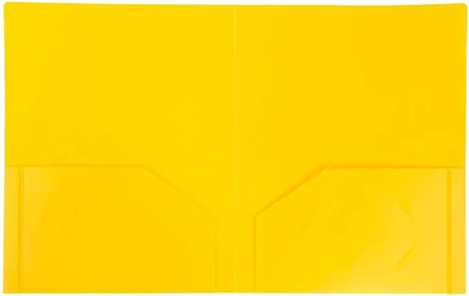 JAM PAPER Heavy Duty Plastic 2 Pocket Extra Tough School Folders - Yellow - Bulk 48/Pack
