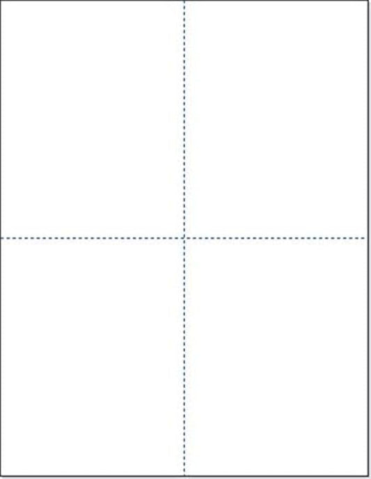 Limited Papers (TM) 8.5x11 Perforated Paper, 20/50 Pound, 75 GSM, Variety of Perforation Sizes and Colors, for Forms, Tickets, Postcards, Business Cards. (White, 4 up – 1 Hor. & 1 Ver.)
