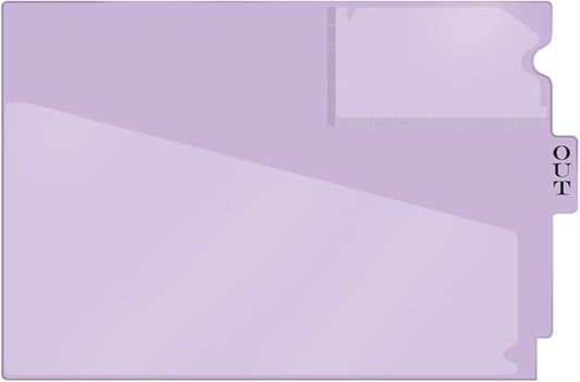 Doctor Stuff - Center Tab Vinyl Outguides, Diagonal Cut Front Pocket, Top Charge Out Slip Pocket, Plastic File Folder, Letter Size 9" x 13-1/4", Lavender, 25/Box