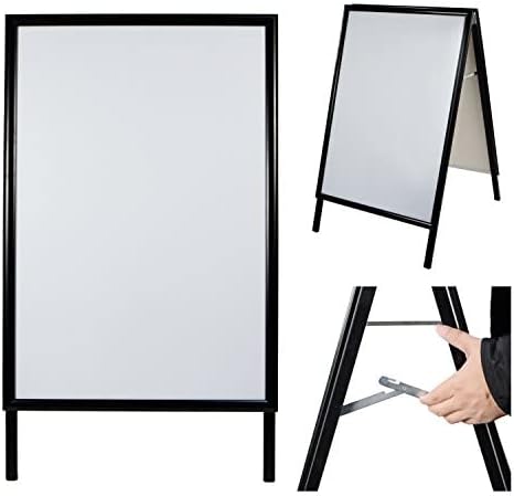 T-SIGN Sidewalk Sign for Indoor & Outdoor Sign - Open Aluminum A Frame Sign Poster Board 24x36 Inches, White Dry Erase Surface - Heavy Duty Double Sided Sandwich Board, Street Advertising Sign Board