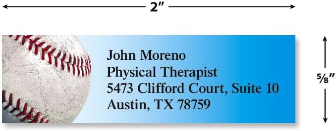 Baseball Small Return Address Labels - Set of 240 2" x 5/8" Self-Adhesive, Flat-Sheet Labels