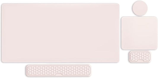 MOSISO Large Gaming Mouse Pad&Massage Keyboard Wrist Rest&Mousepad&Wrist Rest&Coaster,Ergonomic Non-Slip Base Pad Set&Pain Relief Easy Typing Cushion with Memory Foam for Home Office, Apricot