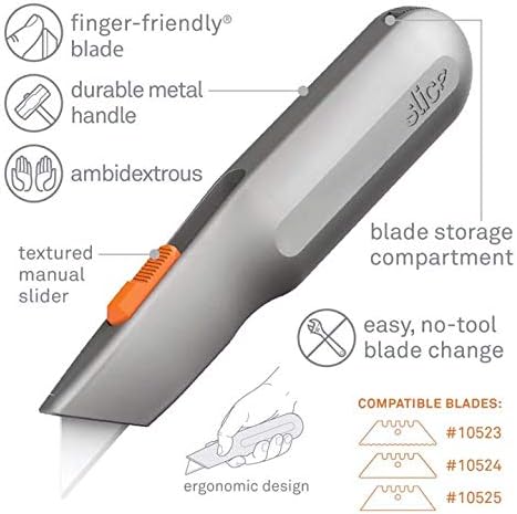 Slice 10490 Metal-Handle Utility Knife, Finger Friendly Ceramic Blade, 3 Cutting Depths, Comfortable Heavy Metal Grip, Stores Extra Blade - 6 Pack