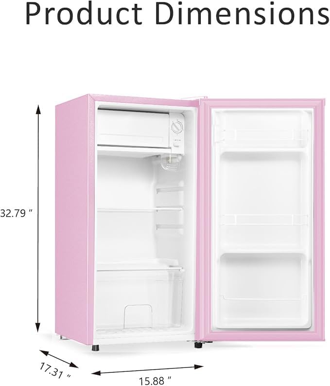 Seaoola Mini Fridge with Freezer, Single Door 3.1 Cu.Ft, Compact Mini Refrigerator, LED Light, Adjustable Thermostat, Removable Glass Shelves, Small Refrigerator for Dorm/Office/Bedroom(Pink)