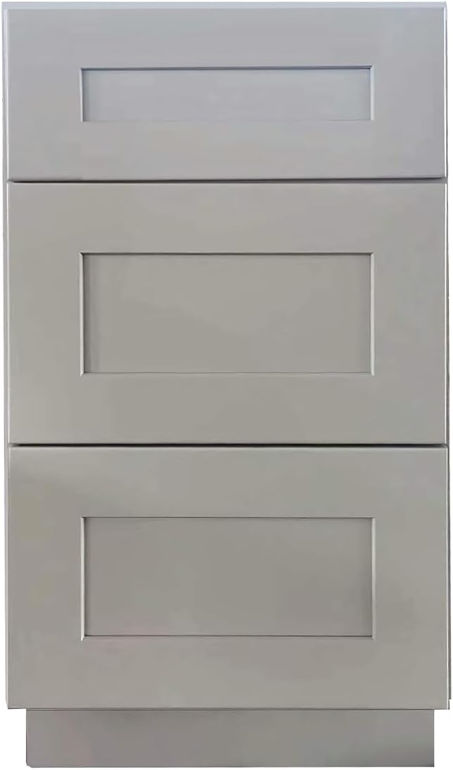 Shaker Style Grey RTA Base Drawer Cabinet by Solid Wood for Kitchen, Bathroom, Bedroom or Office with 3 Drawers and Soft Close (30" W x 24" Depth x 34-1/2" H)