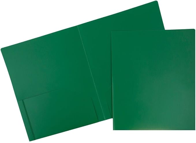 JAM PAPER Heavy Duty Plastic 2 Pocket Extra Tough School Folders - Green - Bulk 48/Pack