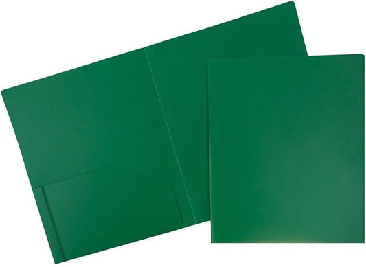JAM PAPER Heavy Duty Plastic 2 Pocket Extra Tough School Folders - Green - Bulk 144/Box