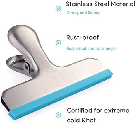 HOUSE AGAIN 12 Pack 3 Sizes Stainless Steel Chip Bag Clips Covered with Silicone - NO More Sharp Edges - Air Tight Seal Bag Clips, 5 Inches, 3 Inches and 2.5 Inches