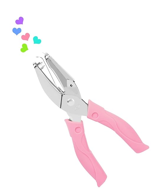 UCEC Heart Shape Single Paper Hole Puncher, Heart-Shape Handheld Hole Paper Punch, 1 Pack 1/4" Metal Single Hearts Hole Paper Punch with Soft-Handled for DIY Craft Tags Clothing Ticket