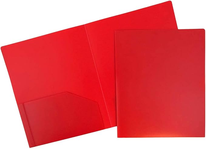 JAM PAPER Heavy Duty Plastic 2 Pocket Extra Tough School Folders - Red - 6/Pack