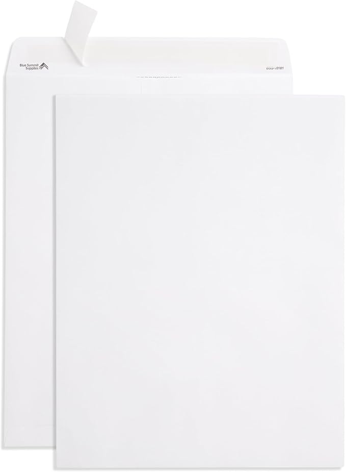 Blue Summit 50 Large Envelopes 12x15, Large Mailing Envelopes 12x15 for Documents, Self Seal 12x15.5, Thick 28lb Paper, 50 White Mailers