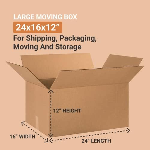 AVIDITI Shipping Boxes Large 24"L x 16"W x 12"H, 10-Pack | Corrugated Cardboard Box for Packing, Moving and Storage
