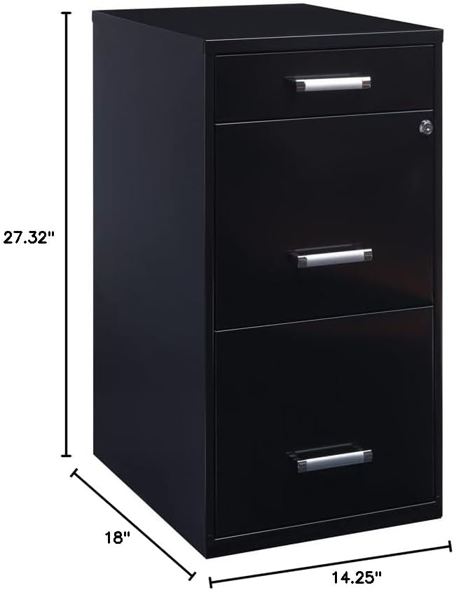 Scranton & Co 27.32" H x 18" D 3-Drawer Modern Metal Filing Cabinet with Pencil-Drawer, High-Sides, Letter Size, Patented Glide Suspension, for Small Office/Home Office, in Black