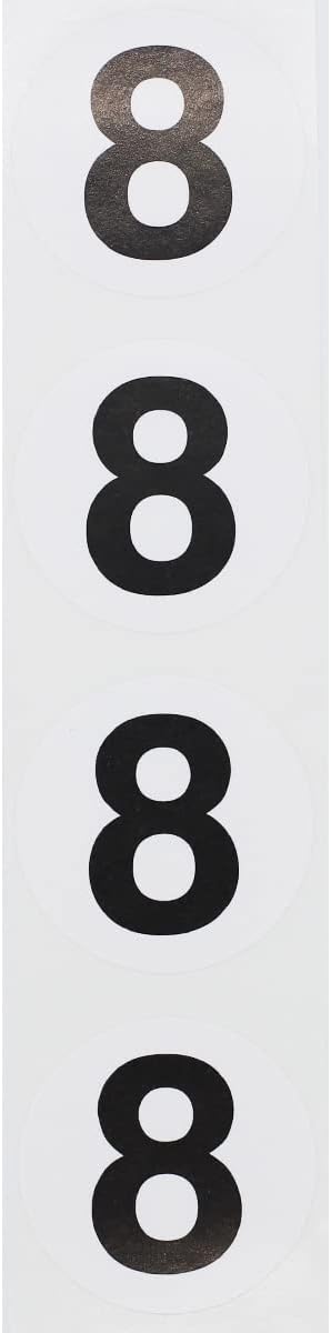 Black Number 8 Circle Stickers, 1.5 Inches Round, 500 Adhesive Labels on a Roll for Inventory, Classroom Use, Shelving, and Organization, Made in The USA