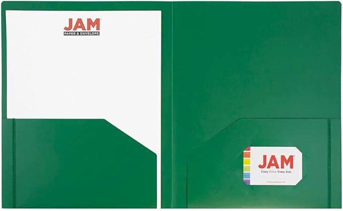 JAM PAPER Heavy Duty Plastic 2 Pocket Extra Tough School Folders - Green - 6/Pack