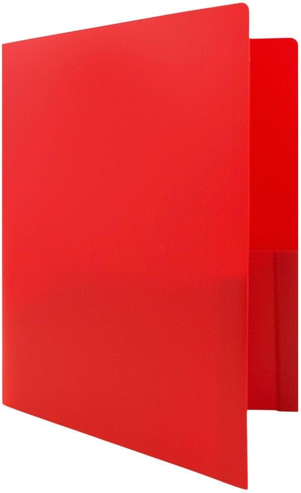 JAM PAPER Heavy Duty Plastic 2 Pocket Extra Tough School Folders - Red - Bulk 144/Box