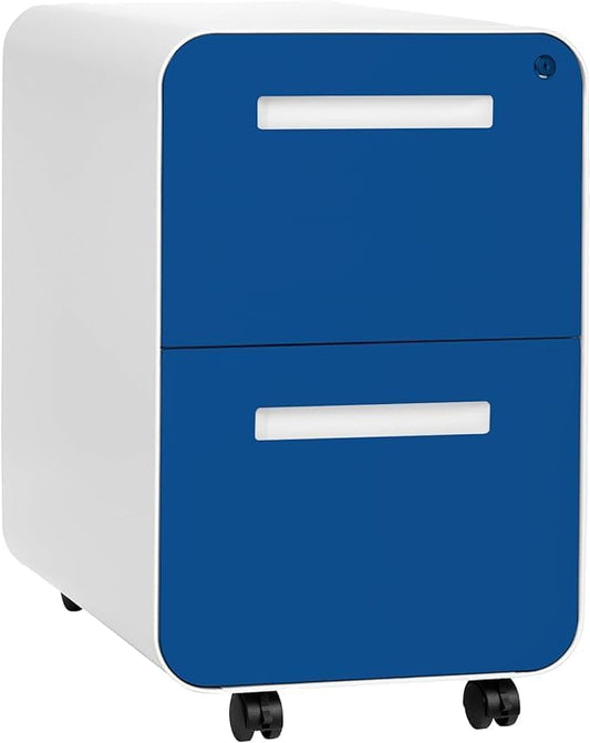 Laura Davidson Furniture Stockpile 2 Drawer Mobile File Cabinet with Lock - Under Desk Metal Filing Cabinet, Legal/Letter File Folders, Wheels and Stationary Feet, Pre-Assembled, Blue Faceplate