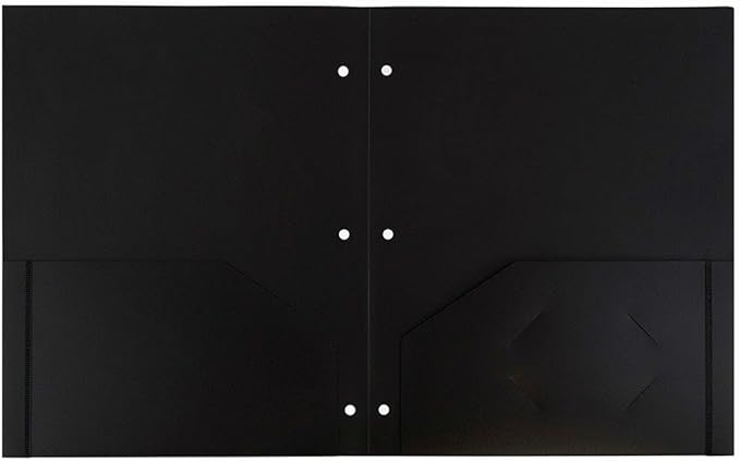 JAM PAPER Heavy Duty Plastic 3 Hole Punch Pocket Folders - Extra Tough School Folders - Black - Bulk 144/Box