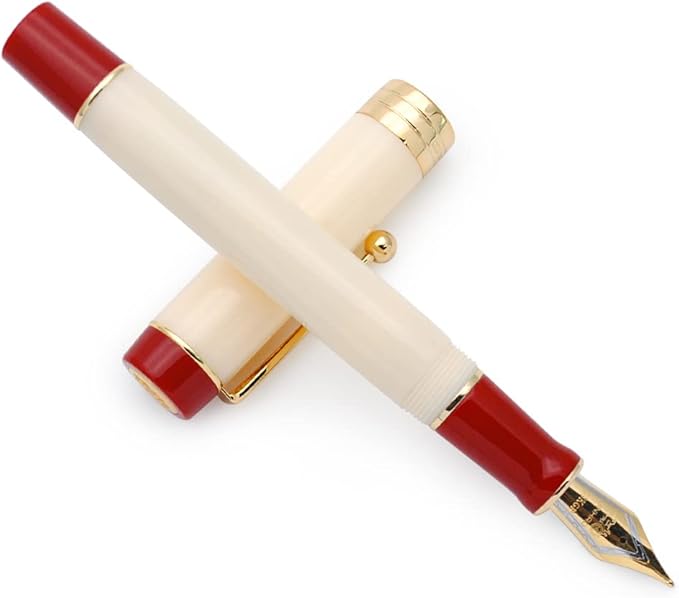 JINHAO 100 Fountain Pen with Ink Converter (Medium Nib 0.7mm, White & Red)