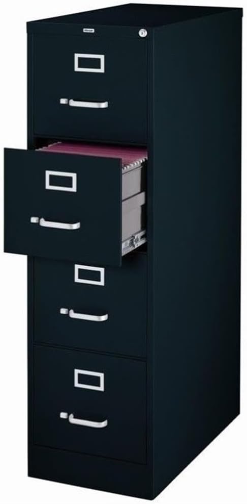 Scranton & Co 25" D Metal 4-Drawer Letter Width Vertical Filing Cabinet in Black, Lockable, Sturdy Steel Construction, Office and Home Use, Durable Storage for Documents and Files