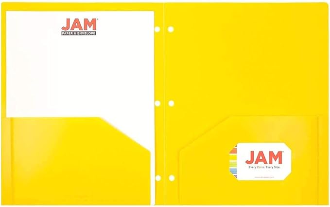 JAM PAPER Heavy Duty Plastic 3 Hole Punch Pocket Folders - Extra Tough School Folders - Assorted Primary Colors - 6/Pack