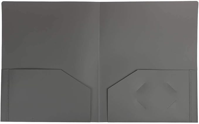 JAM PAPER Heavy Duty Plastic 2 Pocket Extra Tough School Folders - Grey - 6/Pack
