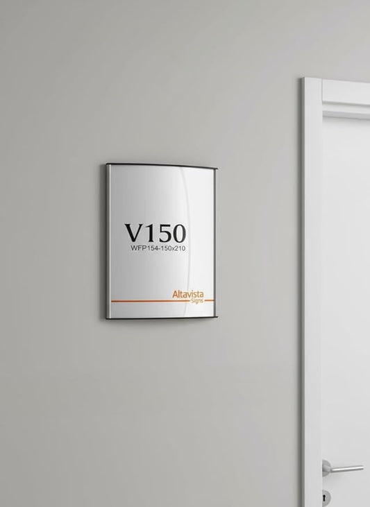 Altavista Signs Set of 10, Metal Sign Holder NAMEPLATE for Wall OR Door Easy Mount Curvature Design Silver A5 Size 6.00" W x 8.27" H | Non Reflective Front Screen | Paper Insert Sign