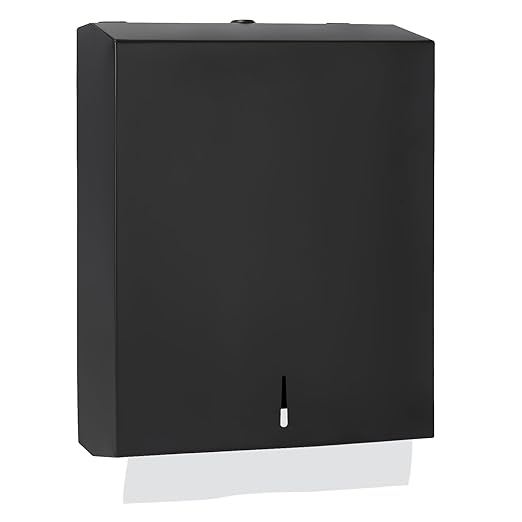 Paper Towel Dispenser Wall Mount, Matte Black Stainless Steel Commercial Paper Towel Holder with Lock, Large Capacity 400 C Fold/525 Multifold Towels