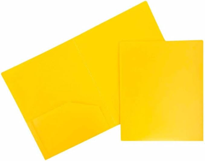 JAM PAPER Heavy Duty Plastic 2 Pocket Extra Tough School Folders - Yellow - Bulk 144/Box