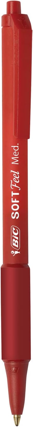 BIC Soft Feel Red Retractable Ballpoint Pens, Medium Point (1.0mm), 12-Count Pack, Red Pens With Soft-Touch Comfort Grip