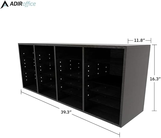 AdirOffice Wooden Adjustable Literature Organizer, 24 Compartment Office Mailbox, or Classroom Literature Organizer, Black