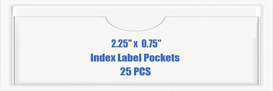Origin-Joy 25 PCS Self-Adhesive Index Label Pockets, Clear Plastic Peel & Stick Card Holders with Top Open for Loading (2.25 x 0.75 inch)