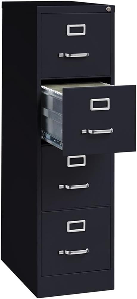 Scranton & Co 25" D Metal 4-Drawer Letter Width Vertical Filing Cabinet in Black, Lockable, Sturdy Steel Construction, Office and Home Use, Durable Storage for Documents and Files