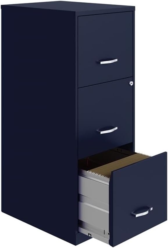 Pemberly Row 3 Drawer Metal Vertical File Cabinet with Lock in Navy