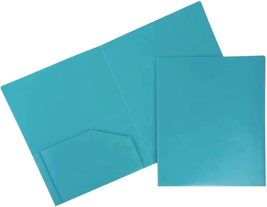 JAM PAPER Heavy Duty Plastic 2 Pocket Extra Tough School Folders - Teal Blue - Bulk 48/Pack