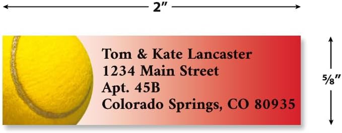 Tennis Small Return Address Labels - Set of 240 2" x 5/8" Self-Adhesive, Flat-Sheet Labels