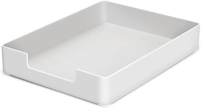 Letter-Size Desk Drawer Organizer, A4 Plastic Paper Tray, Stackable File Holder for Office, School, Home Storage (White)