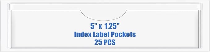 Origin-Joy 25 PCS Self-Adhesive Index Label Pockets, Clear Plastic Peel & Stick Card Holders with Top Open for Loading (5 x 1.25 inch)