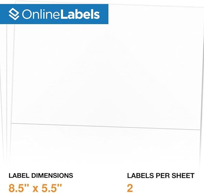 8.5 x 5.5 Half-Sheet Shipping Labels - Permanent, White Matte - for FBA, FedEx, UPS - Pack of 4,000 Labels, 2,000 Sheets - Inkjet/Laser Printers - Online Labels