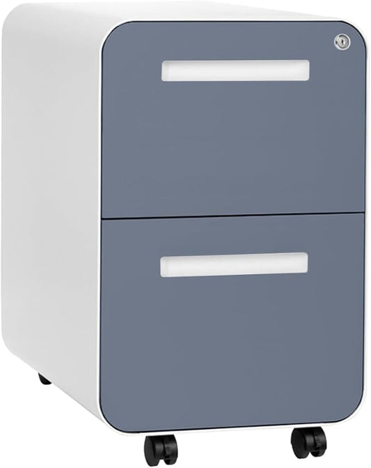 Laura Davidson Furniture Stockpile 2 Drawer Mobile File Cabinet with Lock - Under Desk Metal Filing Cabinet, Legal/Letter File Folders, Wheels and Stationary Feet, Pre-Assembled, Coastal Blue