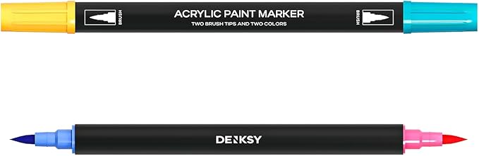 Acrylic paint pens create art – Dual Brush Tip Acrylic Markers Set, Waterproof Quick-Drying Ink for Rock Painting, Glass, Wood, Fabric (72)