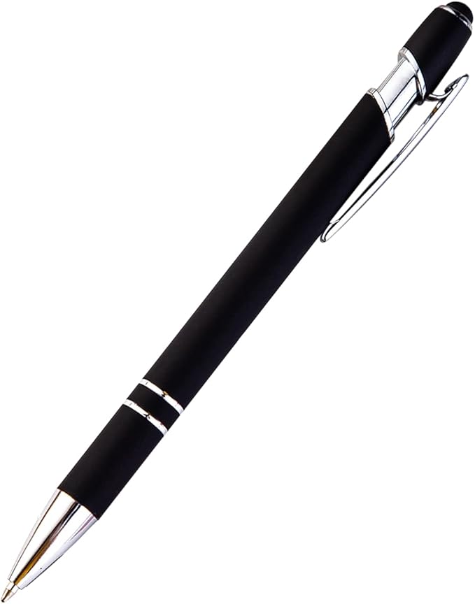 PASISIBICK 12 Pieces Black Ballpoint Pen with Stylus Tip, 2 in 1 Stylus Pen, Premium Metal Stylus Pen for Touch Screens, Black Ink, 1.0 mm Medium Point(12 Black)