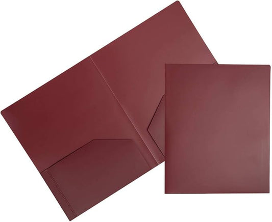 JAM PAPER Heavy Duty Plastic 2 Pocket Extra Tough School Folders - Burgundy - 6/Pack