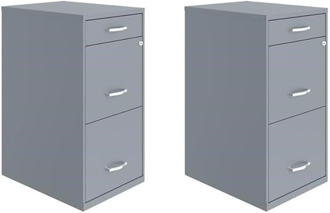 Scranton & Co Set of 2 18" D 3-Drawer Metal Filing Cabinet with Pencil Drawer